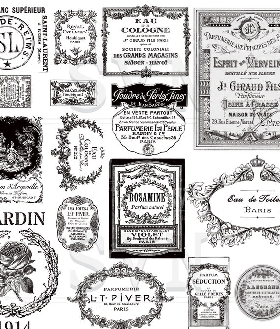 19 Antique French Perfume Labels 19 different designs 2 A4