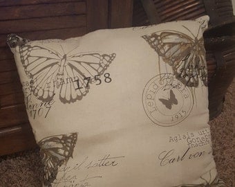 Vintage Look Butterfly Throw Pillow