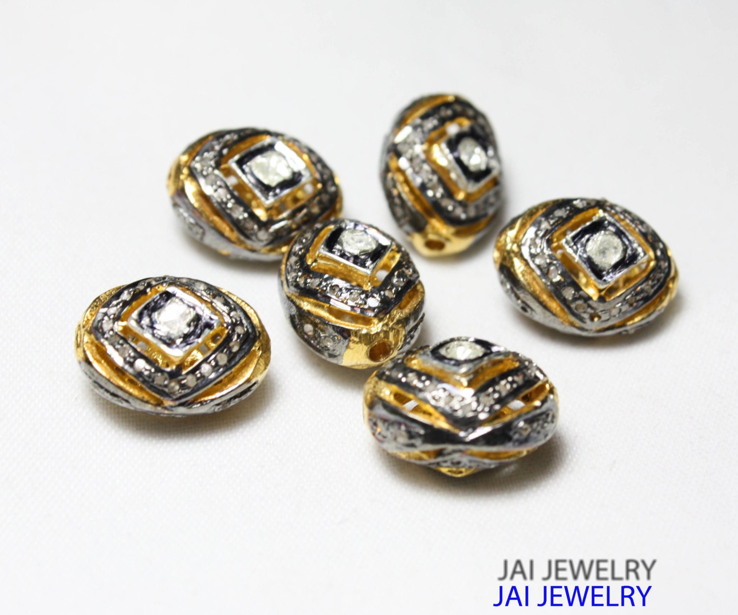 Pave Diamond Beads Spacer 925 Sterling Silver with diamonds