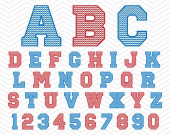 College Sports Alphabet Chevron Numbers SVG PNG DXF eps, College Font, Vinyl Decal Cut Files Cricut Design, Silhouette studio, Sure Cut Lot