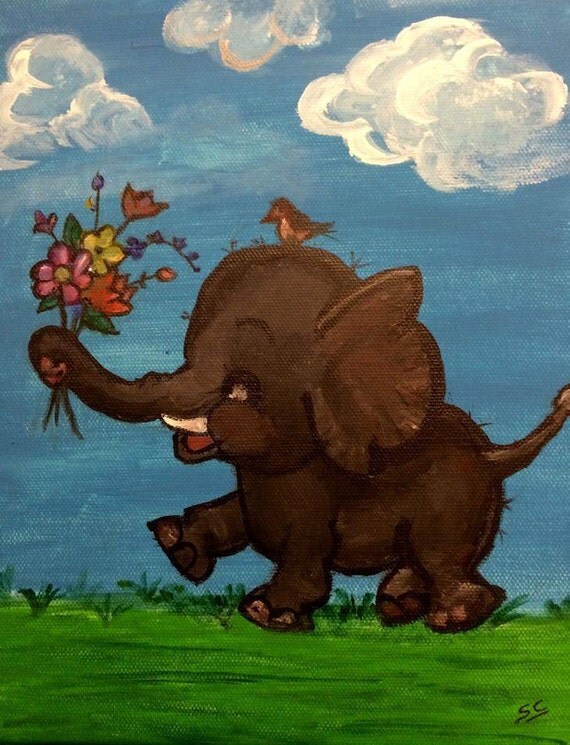 Items similar to Baby Elephant Canvas Painting on Etsy