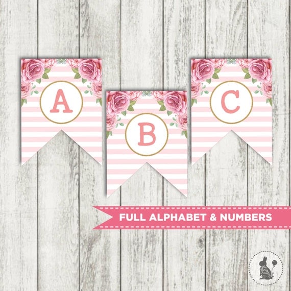 floral printable banner all letters numbers instant