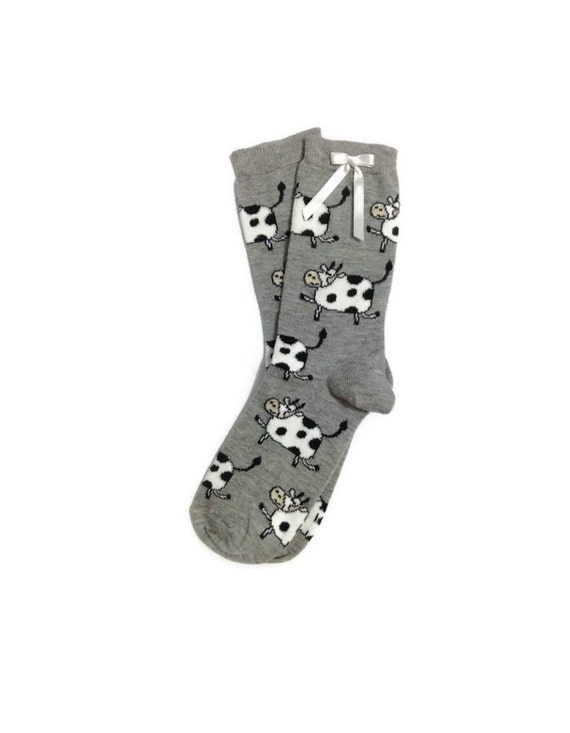 Cow Socks Gray Socks Animal Socks Fun Funny Socks Ankle