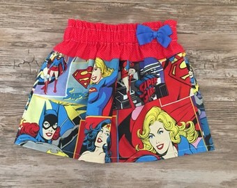 Super Girl skirt, Wonder Woman Skirt, Bat Girl skirt, Three Super Girls skirt, Super Heroes skirt,
