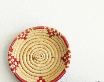 Vintage Straw Woven Basket | Boho Decor | Bohemian | Red Accent