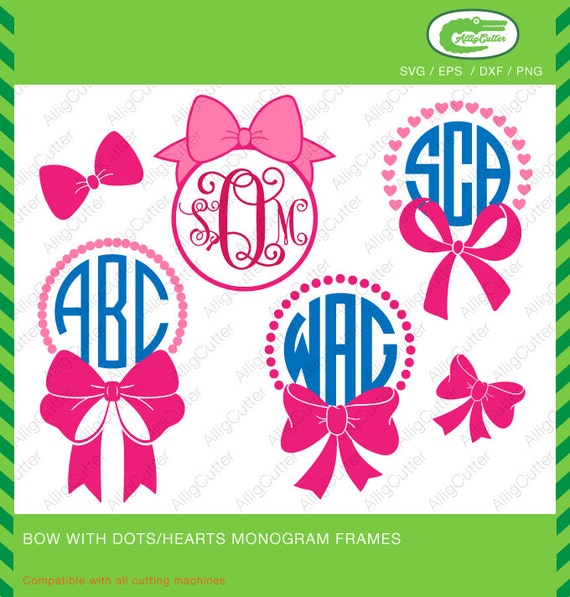 Download Bows with Dots Hearts Monogram frame SVG DXF PNG eps Cut Files