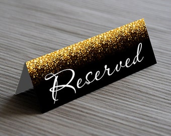 Kraft Gold Glitter Reserved Sign, Wedding Table Sign, Instant download, code 0-24