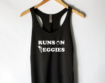 Runs on Veggies Tank Top - Vegan Vegetarian Shirt - Animal Rights - Hipster Tumblr Vegan Shirt - Herbivore Shirt