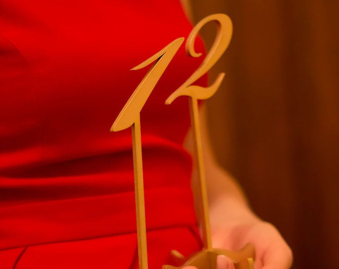 Wedding Numbers-Golden Table Numbers-Gold Wedding Numbers-Freestanding Wedding Number-Freestanding with base