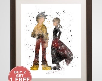 Soul and Maka Print, Soul Eater watercolor, home arts, decor, cartoon kids Dinosaurs Illustration, Gift, Anime Poster YC293