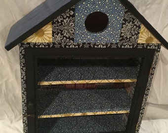 Decoupage Bird-House Shaped Decorative Shelf Unit for Knick Nacks or Storage