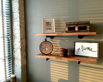 Wood Floating Shelves, Kitchen Pipe Floating Shelf, Industiral Kitchen Shelving, Rustic Wall Storage and Organization, Farmhouse Chic