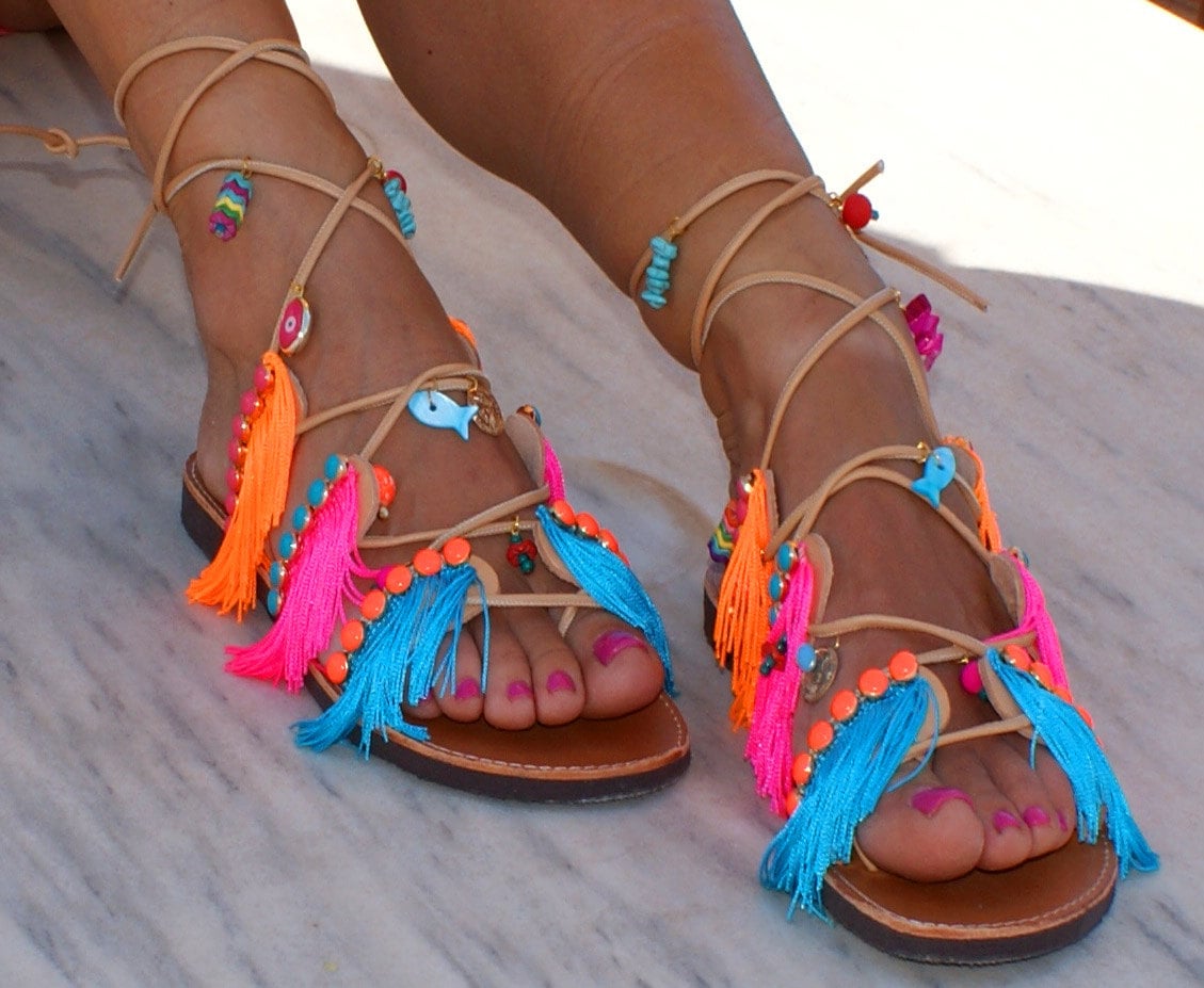 Tie up Gladiator sandals/ Leather sandals/ Fringed by magosisters