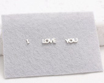 I LOVE YOU Tiny Letters Stud Earrings-Set of 3