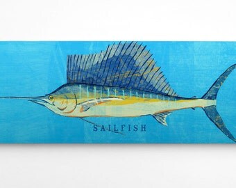 Fish Gifts for Him- Husband Gift- Sailfish Art Block- Saltwater Fish Art- for Beach House Art- Unique Gift Ideas- Gifts- for Dad Gifts