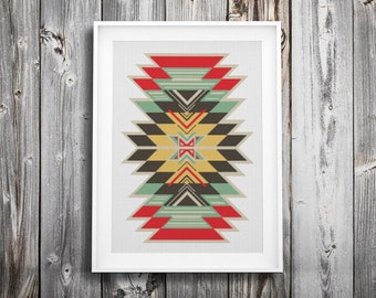 modern cross stitch pattern ++ indian tribal boho craft ++ pdf INsTAnT DOwNLoAD ++ diy ++ hipster ++ handmade design