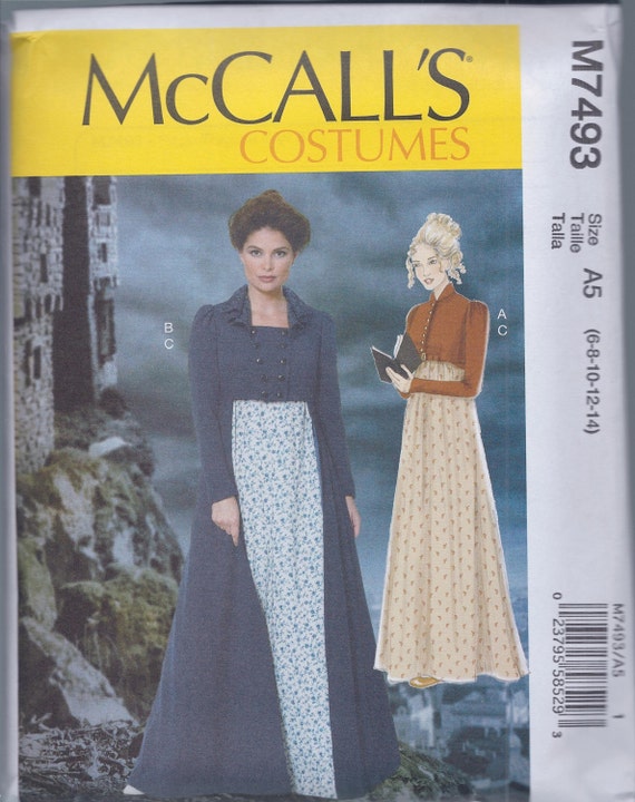 McCalls 7493 Misses Women s Regency  Jane Austen Dress 