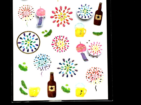 Cute Japanese Stickers Summer Theme Beer Fireworks Wind Chimes Chiyogami Paper Stickers (S237)