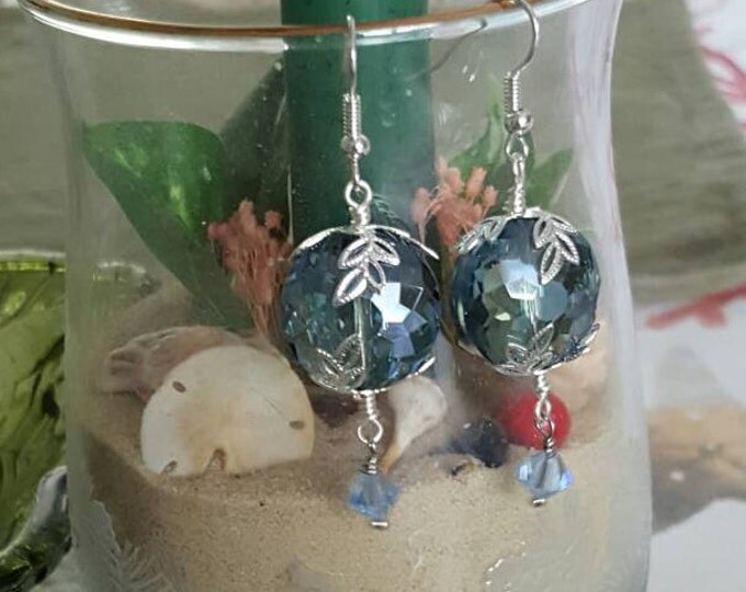 Swarovski Crystal Pierced Earrings, Dangle crystals, Faceted Crystal Earrings, Blue Crystal Dangle Earrings, Bridesmaid, Wedding Jewelry