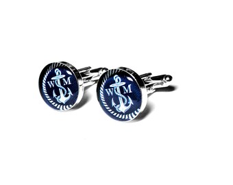 Anchor Cufflinks, Grooms Gift, Beach Wedding, Fiance Gift, Nautical, Anniversary, Navy, Custom Cufflinks, Personalized Cufflinks