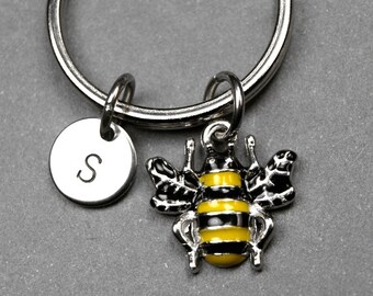 Bee keychain, bee charm, bumble bee, personalized keychain, initial keychain, initial charm, customized keychain, monogram, initial keyring