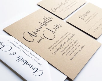 Annabelle Modern Calligraphy Script Recycled Kraft Rustic Wedding Invitation Sample Annabelle Modern Calligraphy Script Recycled Kraft Rustic Wedding Invitation Sample