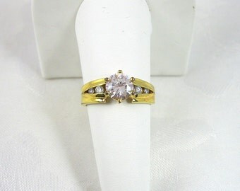 Vintage Rhinestone Ring Crystal Goldtone Large Size