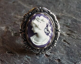 Purple cameo ring, antique silver ring, lavender cameo ring, Jane Austen jewelry, cameo jewelry, holiday gift ideas, gift ideas for mom