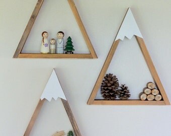 SET OF 3- Woodland Nursery Mountain Shelf Room Decor Snow Peak Mountain Forest Reclaimed Wood Triangle Geometric