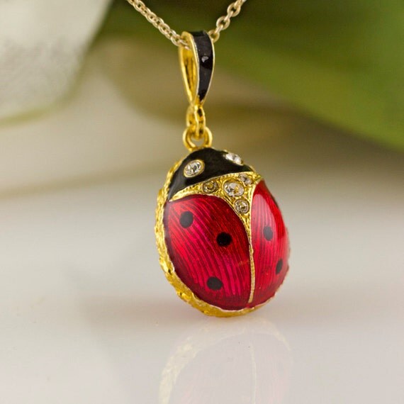 Ladybug Necklace/Sterling Silver Enamel Jewelry by enameljewelry