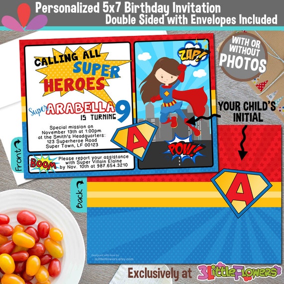 superhero birthday invitations superhero party invitations 5 x 7 personalized superhero birthday invitations