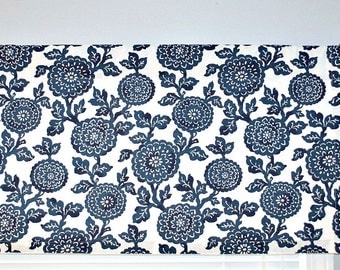 Blue Flower Valance Curtain, Premier Prints Mums in Premier Navy, Blue White, Floral, Blossoms - Choose Size