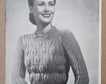 Vintage 1930s 1940s Knitting Pattern Women's Sweater Jumper Tulip Stitch Design 30s 40s original pattern Weldons Leaflet No. 240 WW2 WWII