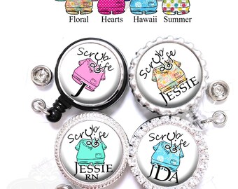 Retractable Badge Holder - Personalized Medical Nurse, Doctor Scrub Life Lanyard ID Reel in 8 Colors with Name, Monogram, Occupation (A108)