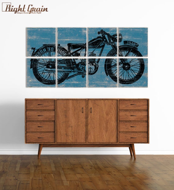Vintage Motorcycle Wall Art Large 24x48 Motorcycle by RightGrain