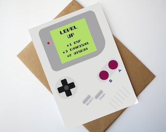 Gamer Birthday Card Nintendo Game boy inspired birthday card Game boy card - Level Up