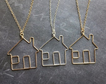 Home Necklace - House Necklace - Housewarming Gift - Home Sweet Home Necklace in Sterling Silver or 14k Gold Filled - Little House Necklace