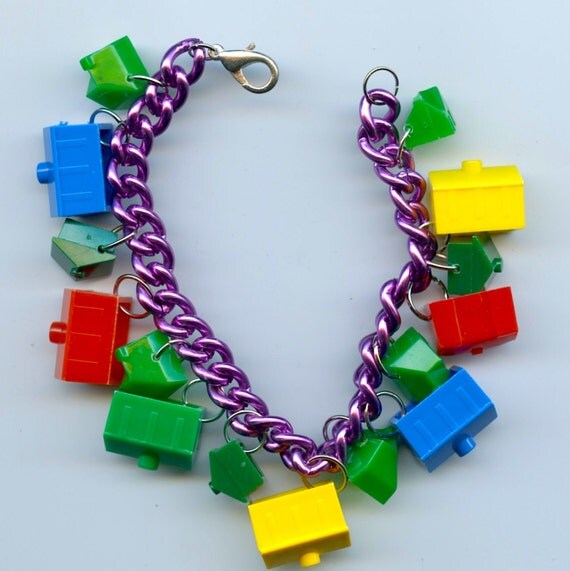 Vintage Monopoly Game Pieces Charm Bracelet With Hotels and