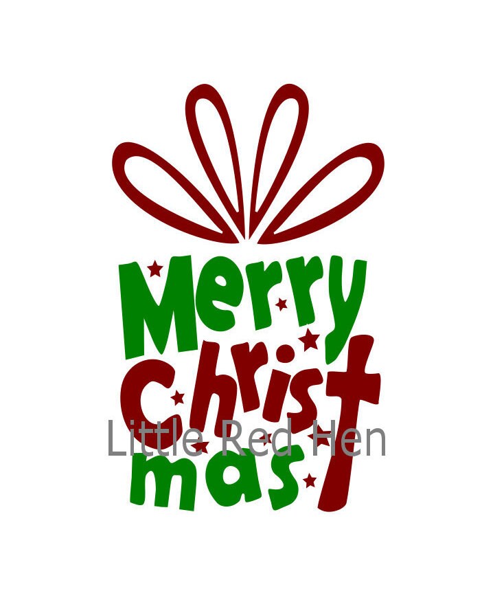 Download Merry Christmas SVG shaped like a gift with a Cross