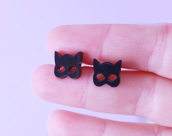 black cat. cat earrings. cat jewelry. gift for her. cat lover gifts. stud earrings. handmade earrings. black earrings. statement jewelry
