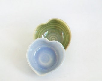 Nesting Heart Bowls - Baby Blue and Grass Green - Set of 2, Handmade - Ready to Ship- Actual Set - 3.25 inch diameter