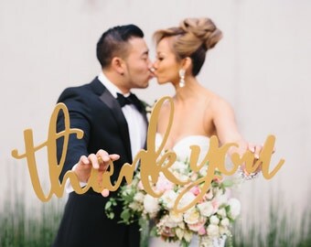 Thank You Sign Calligraphy Wedding Photo Props for DIY Thank you Cards, Wooden Sign for Bride & Groom Photography Decor (Item - TYC200)