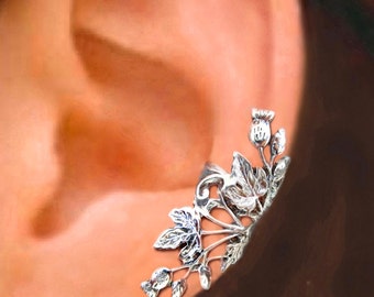 Scottish Thistle ear cuff Sterling Silver earrings Thistle jewelry Thistle earrings Sterling silver ear cuff Small clip non pierced C-108