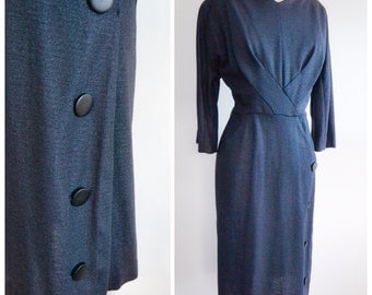 1960s Charcoal grey wool wiggle dress / early 60s winter dress - XXL