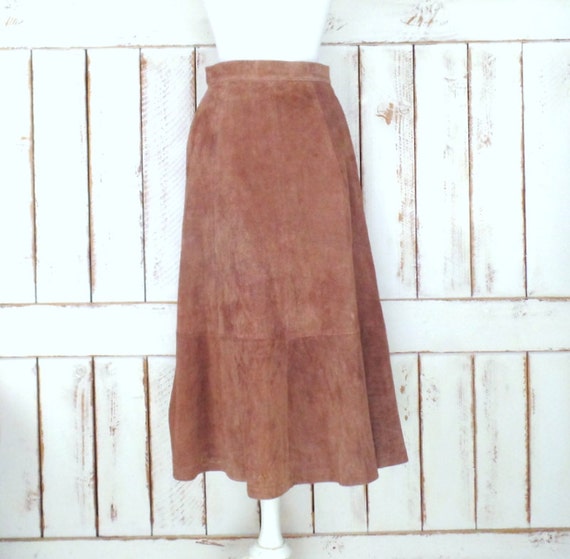 Vintage brown suede leather aline high waist maxi skirt/long