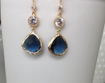 Blue Sapphire Wedding jewelry, Blue sapphire jewelry, blue sapphire bridal earrings, something blue, blue sapphire drop earrings wedding