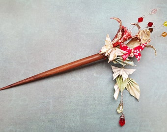 Origami Hair Stick Flowers Butterflies, Asian Japanese Hair Stick, Kimono Hair Accessory, Origami Jewelry, Wedding Hair Stick, made to order