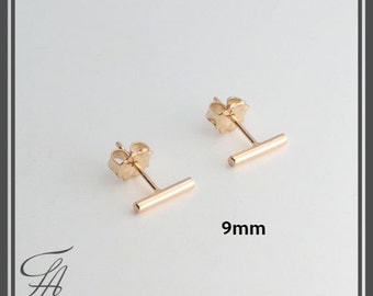 Line Studs,Gold Bar Earrings,Plain Round Bar Studs,Gold filled Studs,Handmade Studs,Bar Studs,Gold Stick,Earrings,Line Earrings,9x1.5mm