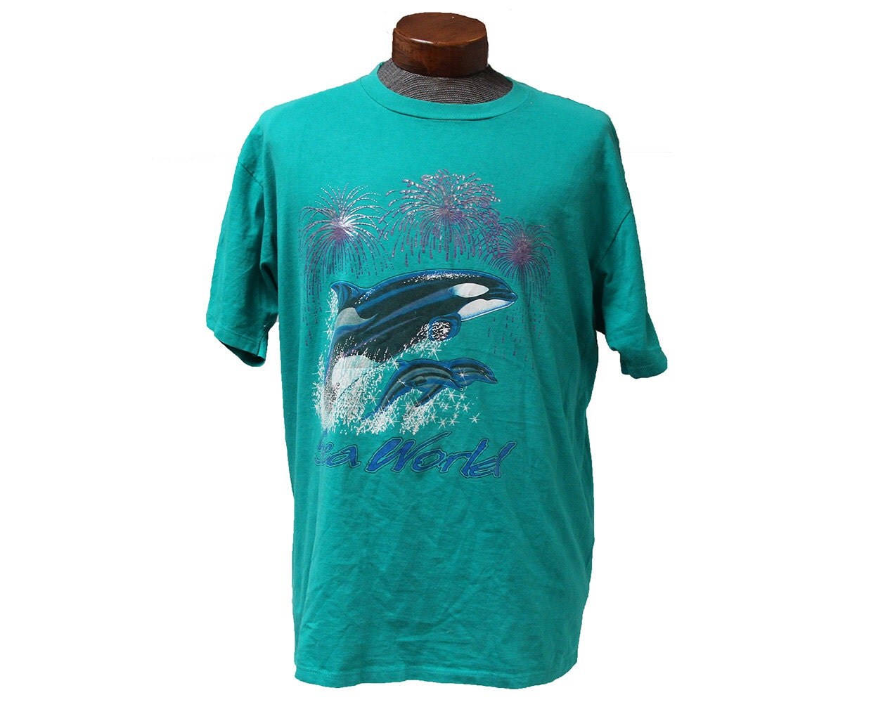 Vintage Sea World T-shirt Teal Orca Killer Whale Shirt Size XL