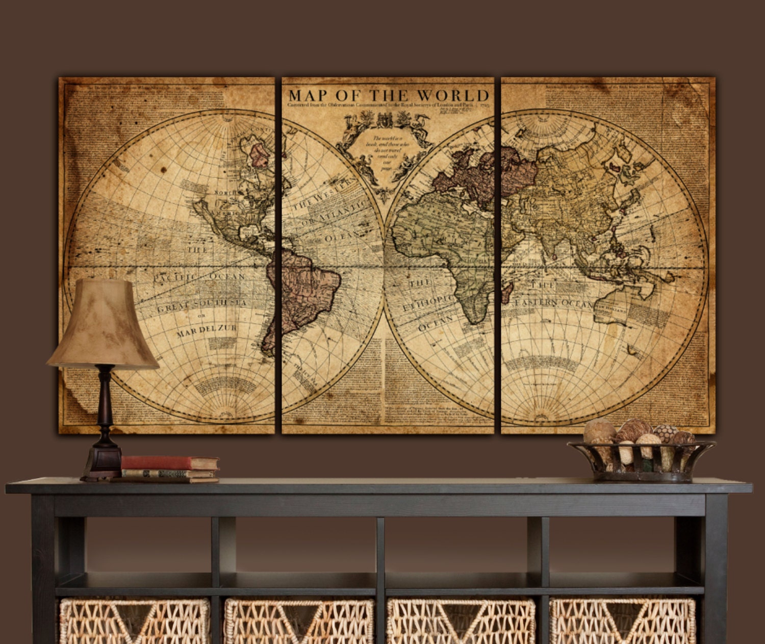 Globe Tan Map World Map Canvas Vintage Map set Large wall